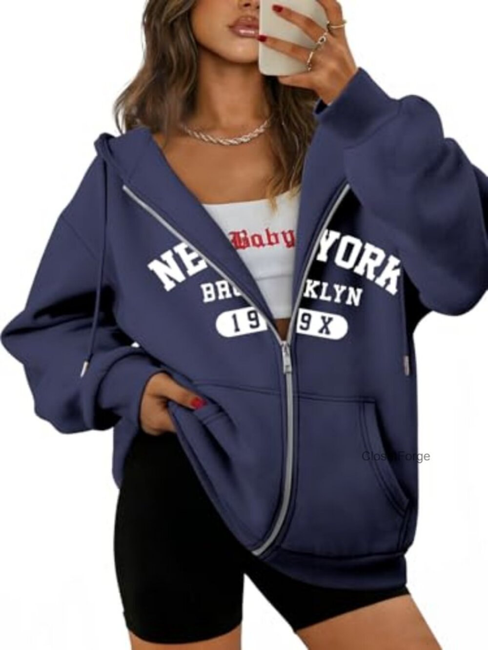 Oversized Zip Up Hoodie for Women Fleece Lined Casual Y2K Jacket